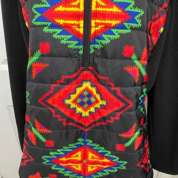 LRL Quarter Zip Western Tribal Print Black Quilted Jacket Colorful Fleece CB-L - Picture 3 of 11